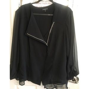 Lane Bryant Black Zip Jacket Blazer Sheer Sleeves